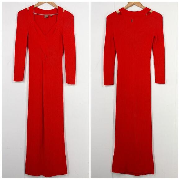 Boss by Hugo Boss Famelina Ribbed Cutout Bodycon Dress Thick Knit Size XS Orange - Picture 1 of 15